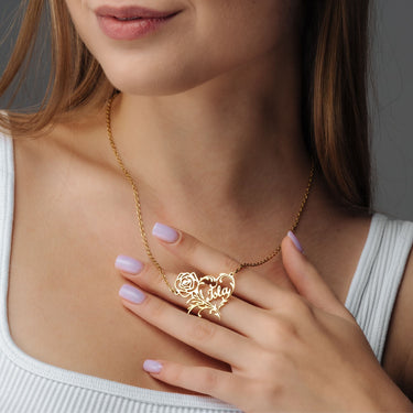 Rose Name Necklace - Custom Name Necklace - Gifts for Mother's Day - Gifts for Mom - Personalized Gift Necklace Gold Brother & Sisters